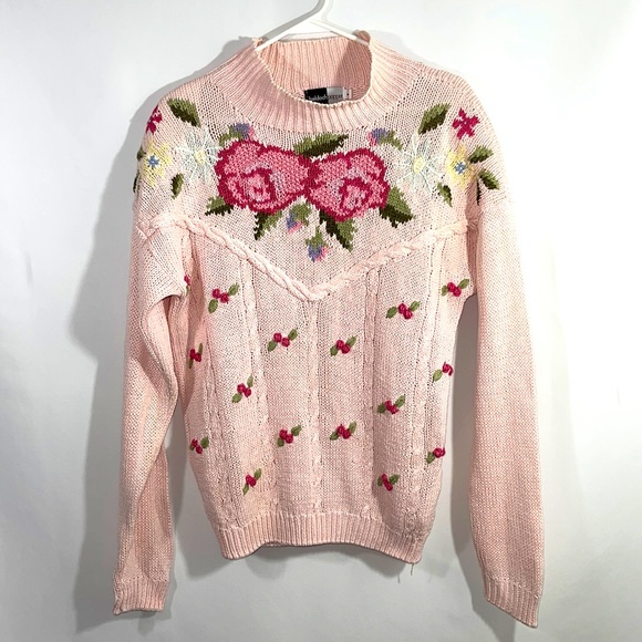 beldoch popper Sweaters - Cottage Core Pink Floral Sweater Size Medium